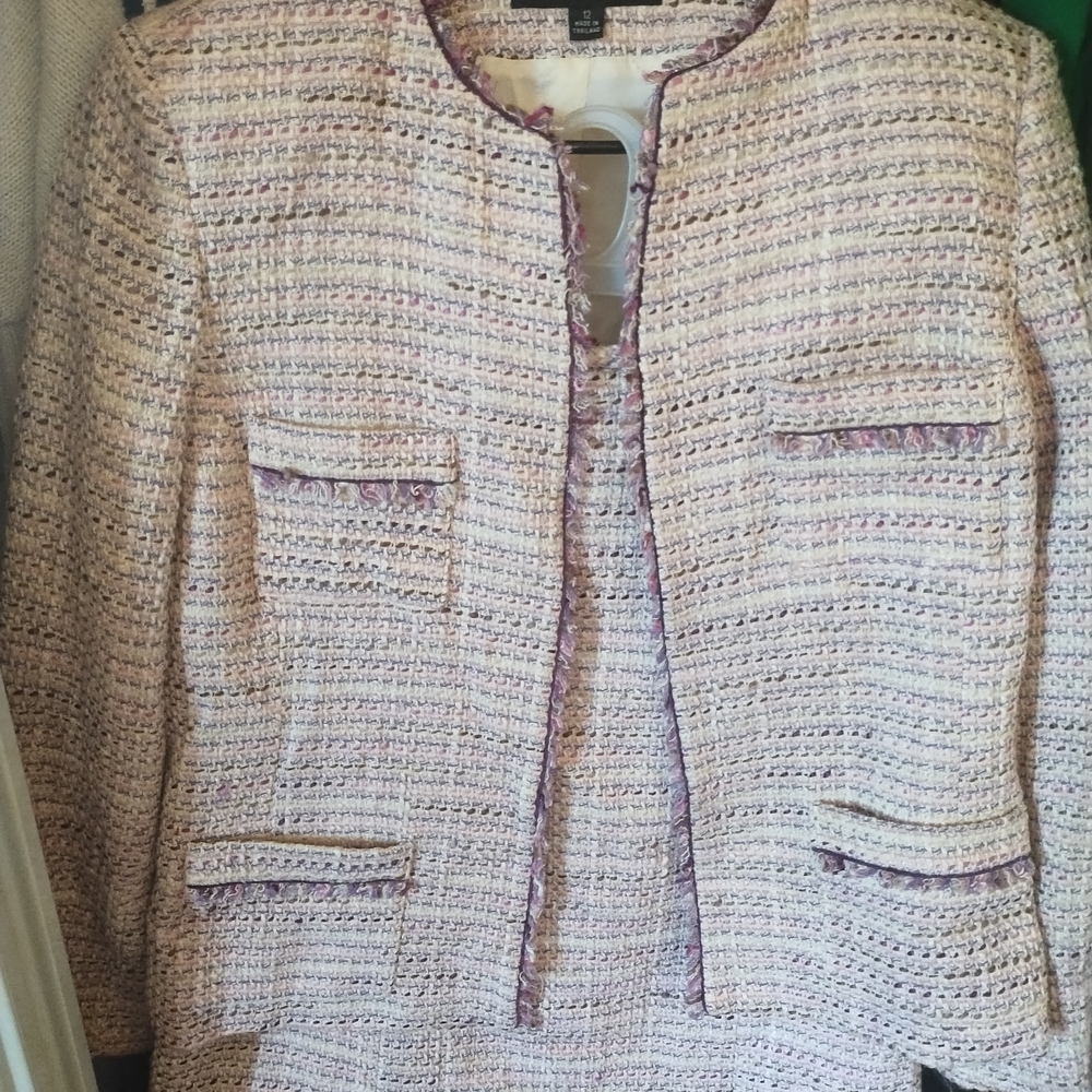 Kasper Cream and Purple Blazer with Textured Woven Fabric